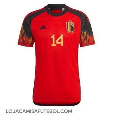 Camisa de Futebol Bélgica Dries Mertens #14 Equipamento Principal Mundo 2022 Manga Curta